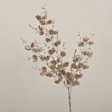 Dekorativ pinjebusk EMERIC med kottar, glitter, stödpinne, champagnefärgad, 45cm
