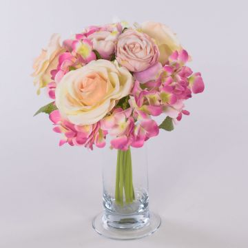 Konstblommor bukett FOUDILA, rosor och hortensior, krämrosa, 25cm Konstblommor bukett FOUDILA, rosor och hortensior, krämrosa, 25cm