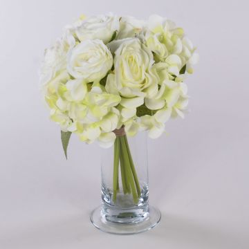 Konstblommor bukett FOUDILA, rosor, hortensior, vit, 25cm