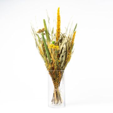 Torkad blomsterbukett ELEANOR med ax, gul-grön, 65cm, Ø14cm