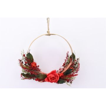 Torkad blomkrans GALENO på ring, röd-grön, 36,5cm, Ø30cm Torkad blomkrans GALENO på ring, röd-grön, 36,5cm, Ø30cm