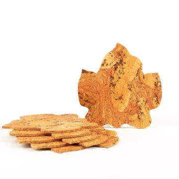Vinstockblad-glasunderlägg i kork FANAKA, 6 st, natur-röd-svart, 12x12cm, tjocklek 0,3cm