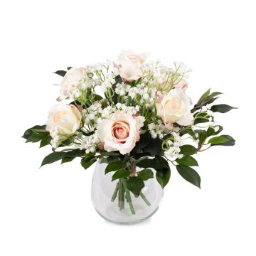 Textilrosbukett ELLI, gypsophila, rosa-vit, 35cm, Ø30cm