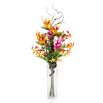 Konstgjord paradisbukett SALOA, strelitzia och gloriosa, orange, 95cm, Ø35cm