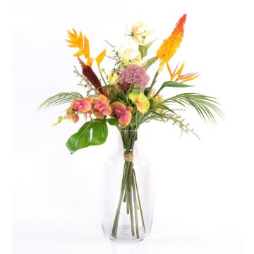 Konstgjord paradisbukett OHANA, orkidé, helikonia, brokig, 85cm, Ø50cm