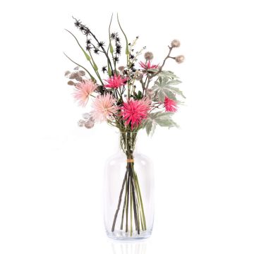 Konstgjord nyårsblomsterbukett KAAMI, krysantemum, cerise-silver, 90cm, Ø45cm