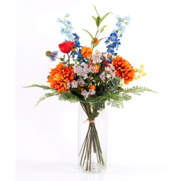 Konstgjord sommarbukett LOLANA, riddarsporre, orange-blå, 70cm, Ø50cm