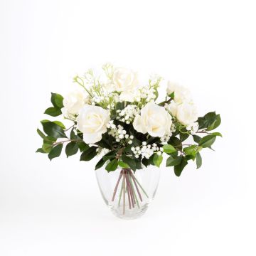 Textilrosbukett AMELIE, slöjblomma, vit, 45cm, Ø40cm Textilrosbukett AMELIE, slöjblomma, vit, 45cm, Ø40cm