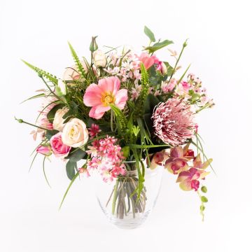 Dekorativ sommarbukett SANDARA, rosa-grön, 50cm, Ø50cm