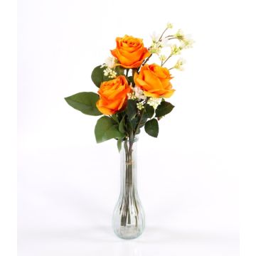 Textilrosbukett SIMONY med dekorationer, orange, 45cm, Ø20cm