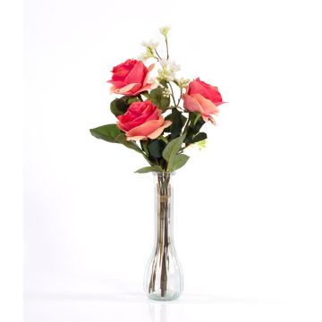Textilrosbukett SIMONY med dekorationer, laxrosa, 45cm, Ø20cm
