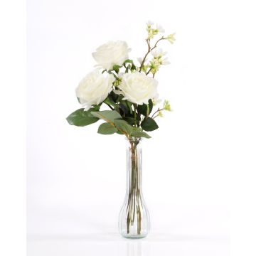 Textilrosbukett SIMONY med dekorationer, krämfärgad, 45cm, Ø20cm
