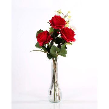 Textilrosbukett SIMONY med dekorationer, röd, 45cm, Ø20cm