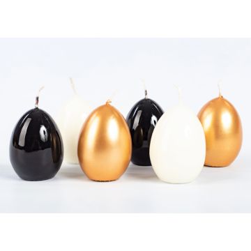 Äggljus, påskljus LEONITA, 6 st, guld-svart-elfenben, 6cm, 4,5cm, 7h - Tillverkade i Tyskland Äggljus, påskljus LEONITA, 6 st, guld-svart-elfenben, 6cm, 4,5cm, 7h - Tillverkade i Tyskland