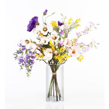 Konstgjorda blommor, vårbukett CALISSA, lila-gul, 60cm, Ø40cm