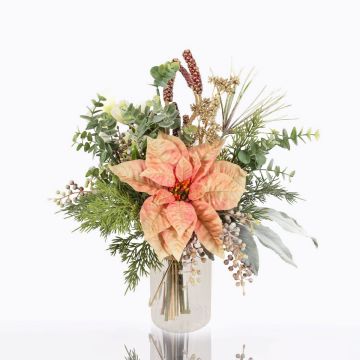 Konstgjord vinterbukett NOANA, julstjärna, rosa-vit, 40cm, Ø40cm
