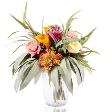Konstgjord blomsterbukett LARONA, orange-rosa-laxros, 40cm, Ø45cm