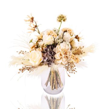Konstgjord blomsterbukett RAWENNA i torkad stil, beige-vit, 40cm, Ø50cm