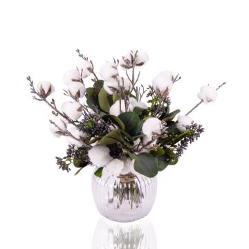 Konstgjord blomsterbukett BELLANA av bomull, vit-blå-grön, 35cm, Ø35cm